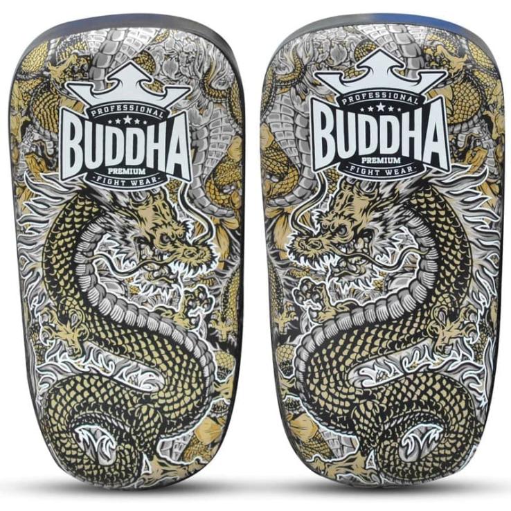 Paraspruzzi per Muay Thai Buddha S curvi in pelle Dragon - bianchi